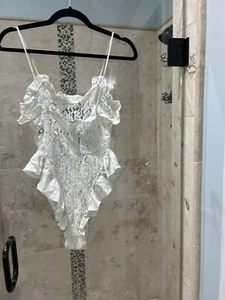 Vintage Antique White Bridal/ Wedding Victoria Secret Teddy Silk Nylon Lace Ruff - Picture 1 of 9