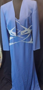Vintage Daymor Couture Periwinkle Blue Gown with Jacket White Beading Size 6 - Picture 1 of 8