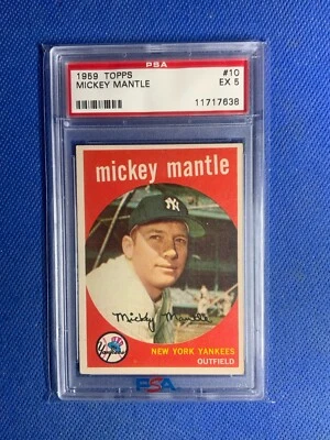 1959 Topps Mickey Mantle #10 New York Yankees Salón de la fama PSA 5 EX Foto 1 de 2