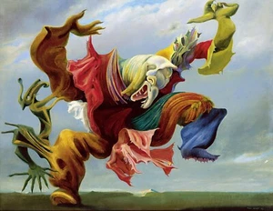 MAX ERNST Surrealism Art Rolled Canvas Print "The Fireside Angel" 30x38" - Picture 1 of 1
