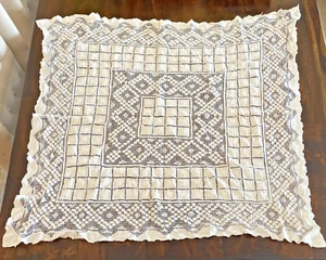 100% Baumwolle Beige Quadratisch Handarbeit Häkelspitze 36x36" Tischdecke Vintage - Bild 1 von 16