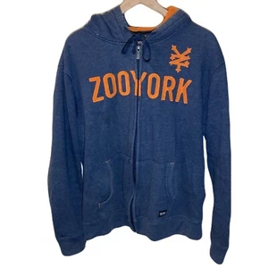 VTG Zoo York Hoodie Adult Size XL Blue/Orange Skate Zip-Up Y2K Embroidery Goth - Picture 1 of 9