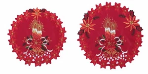Stickerei, Tischdecke, Tischläufer, Weihnachten Kerzen mit Glocken Blatt Rot - Bild 1 von 3