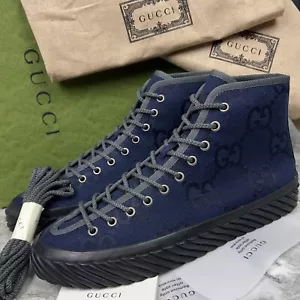 NUOVO GUCCI Tortuga Maxi GG Sneaker Alta Monogram Tessuto Blu 9.5 G 10 US 43.5EUR* - Foto 1 di 11
