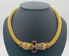 Designer llias Lalaounis 18K Yellow Gold Diamond & Ruby Necklace 124 gram