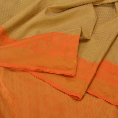 Saris Sánskriti Vintage Verde/Azafrán Arte Seda Tejido Premium Sari Tela Artesanal Foto 1 de 4