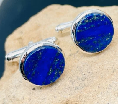 Gemelos hechos a mano de plata de ley 925 con piedras preciosas de lapislázuli natural joyas para hombre Foto 1 de 4