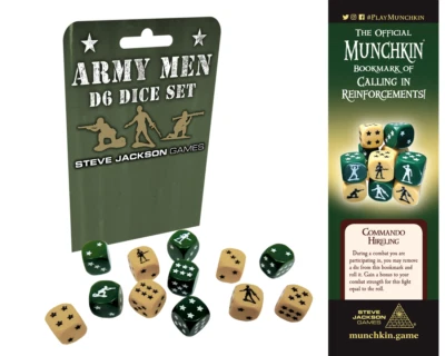Army Men d6 Dice Set w/ Munchkin Bookmark of Calling In Reinforcements Promo - Image 1 of 3