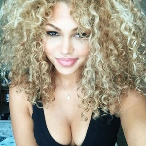 Afro Curly Wig Mix Blonde Color Black Women Synthetic Long Wigs High Temperature - Picture 1 of 5