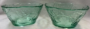 Vintage Recycled Green Tinted Glass Bowl Grape & Vine Pattern Set of 2. - Picture 1 of 6
