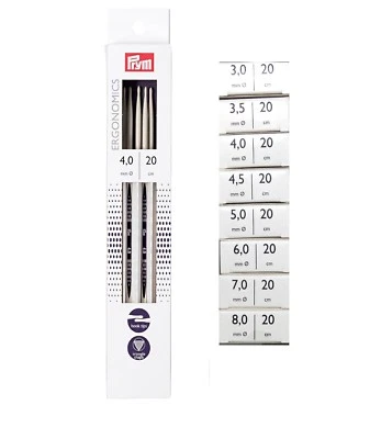 Prym Ergonomics Pack of 5 Double-Pointed Knitting Needles 20cm - Choice of Sizes