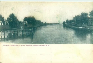1909 Blick auf Oconto River, von der Park Street Bridge, Wisconsin - Vintage Postcar - Bild 1 von 2