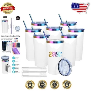 Paquete de 8 vasos aislados de acero inoxidable de 20 oz con tapas y pajitas - ecológicos - Imagen 1 de 9