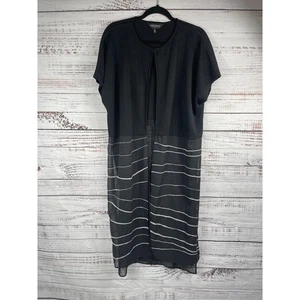 Ming Wang Cardigan Womens Large Black Sheer Mesh Stripe Open Front Duster Jacket - Picture 1 of 8