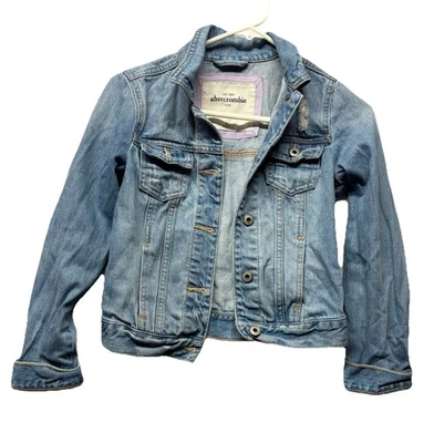 Chaqueta corta de mezclilla para niños Abercrombie desgastada lavado ligero niñas talla XL Foto 1 de 4