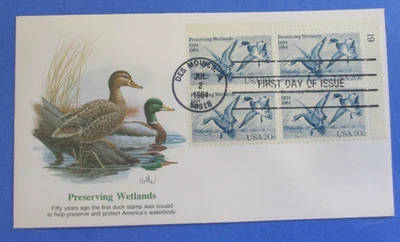 FDC  1984 FLEETWOOD CACHET FDC "PRESERVING WETLANDS"  POSTED BES MOINES, IA" - Image 1 of 4