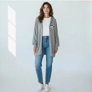 Disney Parks Holiday Mini Mouse Grey Chenille Sparkle Open Front Cardigan XXL - Picture 1 of 6