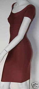 authentic Herve Leger vintage claret stretch bandage cocktail dress new XS - Picture 1 of 4