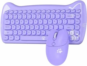 Lindo teclado y mouse inalámbrico Cat PC USB 84 teclas máquina de escribir retro para juegos de oficina - Imagen 1 de 14