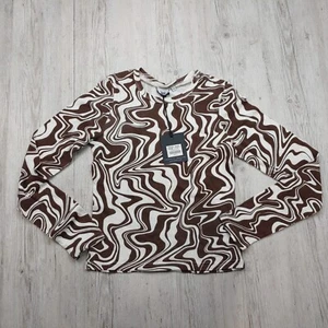 Ghanda Mud Pool Swirl Long Sleeve Top Women's 10 Retro Shirt Brown Y2K Vibes - Picture 1 of 11