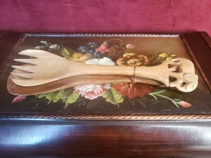 Hand Carved Wooden Elephant Salad Spoon And Fork Serving Set - Picture 1 of 10