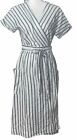 Gap White /Navy Linen Blend Stripe Short Sleeve Wrap Midi Dress Size6