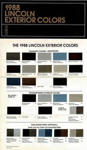 1988 Lincoln Continental, Mark VII and Town Car Factory Paint Chip Brochure - Picture 1 of 1