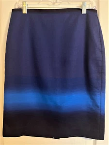 ANN TAYLOR LOFT Navy Blue Ombre Cotton Pencil Straight Lined Skirt Sz 6 - Picture 1 of 2