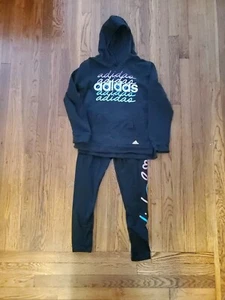 ADIDAS Girls Workout Pant-Black (Sz Lg) W/Letters & Matching Hoodie (Sz XL) - Picture 1 of 10
