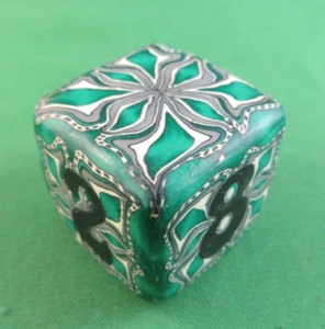 Jena's Handmade Backgammon Doubling Cube 31mm Green Gray White Black Floral #32 - Picture 1 of 11