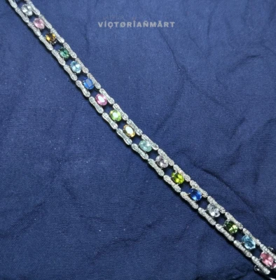 Sapphire Ruby Tourmaline Pave Diamond 925 Sterling Silver Bracelet Gift - Image 1 of 4