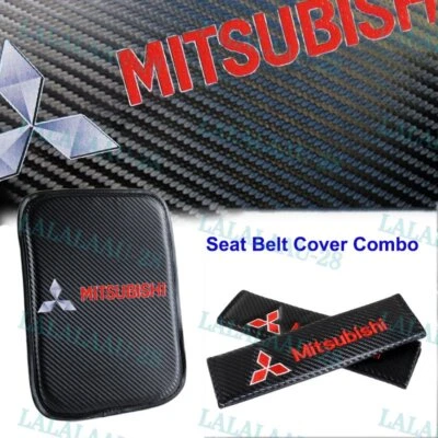 New Carbon Fiber For MITSUBISHI Center Armrest Cushion Mat Pad + Seat Belt Cover - Image 1 of 4