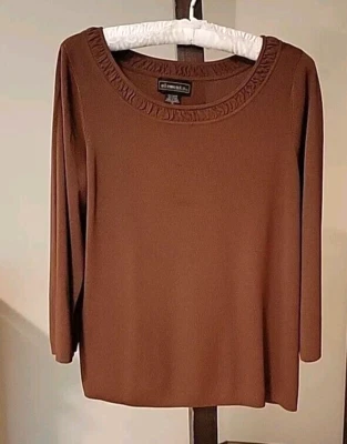 ELEMENTZ™ Women's Brown Rayon/Nylon Short Sleeve Boat-Neck Top - Sz M - Image 1 of 4