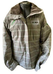 HELLY HANSEN LINED RAIN SNOW JACKET COAT with HOOD, BROWN GREEN PLAID, SIZE XS - Picture 1 of 12