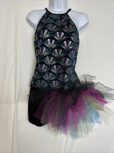 A Wish Come True Black Velvet Glitter Multi Tulle Dance Dress Costume - Picture 1 of 2