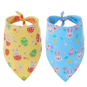 Easter Dog Bandana 2 Pcs Triangle Reversible Pet Scarf Yellow Double Sided Pr... - Picture 1 of 7