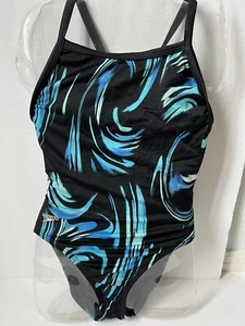 Traje de baño para mujer SPEEDO espalda corredora talla 6 32 negro azul equipo de natación envío rápido usado en excelente estado - Imagen 1 de 4