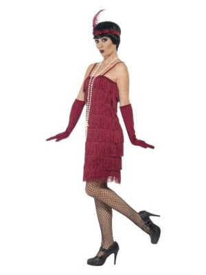Disfraz Borgoña Rojo Aleta Mediano 12-14 Vestido Elegante Adulto Charleston Gatsby 20 Foto 1 de 4