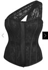 Emmeline Black Satin And Lace Overbust Corset With One Shoulder - RRP £221 - New
