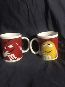 M&M Ceramic Coffee Mug - Set of 2 - Yellow and Red - 12oz - 2014 - Picture 1 of 9