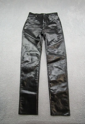 VTG Wrangler 14MWZYB Women’s Sz 7x34 Black Faux Leather Jeans Pants USA Made - Image 1 of 4