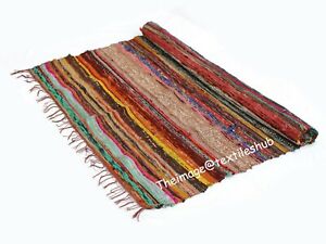 Indian 4x6 Ft Brown Multi Handmade Chindi Rug Floor Yoga Mat Area Rug Mat Carpet