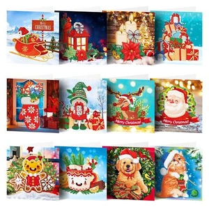 12 Pack 5D Diamond Painting Christmas DIY Thanksgiving Greeting Cards Kits Xmas - Picture 1 of 9