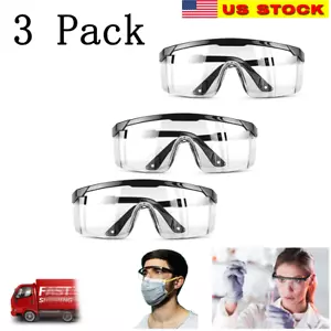 3 pcs Clear Safety Goggles Glasses Anti Fog Lens Work Lab Protective Chemical - Picture 1 of 7