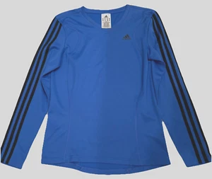 Adidas Athletic Top Long Sleeve V Neck Women's Small Blue with Black Stripes - Picture 1 of 5