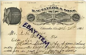 1903 H W Taylor & Sons BRIEFKOPF Clarendon Texas BÄCKER PERFEKTER STACHDRAHT - Bild 1 von 1