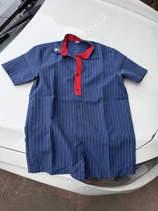 Jollibee Polo Button Up Shirt Team Collared Herren Small blau gestreift Mitarbeiter - Bild 1 von 6