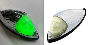 Indian Head Motorcycle Front Fender Ornament LED Light, GREEN, Chrome - Picture 1 of 8