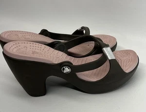 Crocs Swiftwater Comfort Slide On Strap Heels Women Size 7 Brown / Pink - Picture 1 of 7