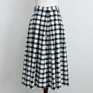 Vintage Cotton Blend Plaid Button Front Midi Skirt - Picture 1 of 6